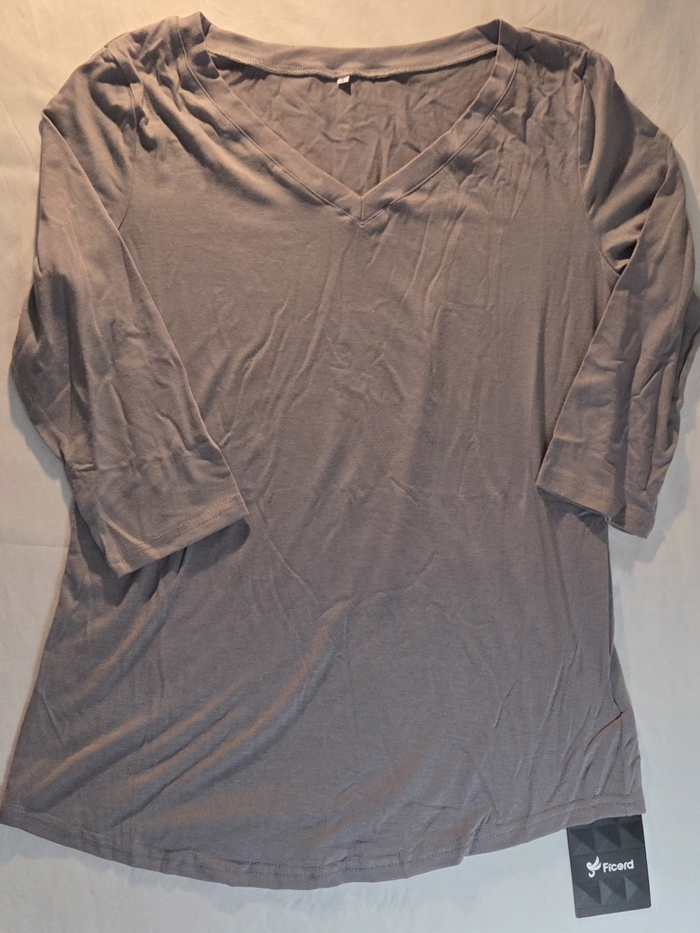 Ficerd Gray V-Neck 3/4 Sleeve T-Shirt - S